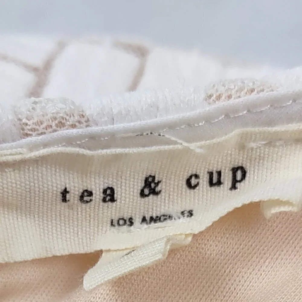 Tea & Cup Cream Bodycon Fitted & Lined Cotton Mini Dress. Size Small - Picture 10 of 13